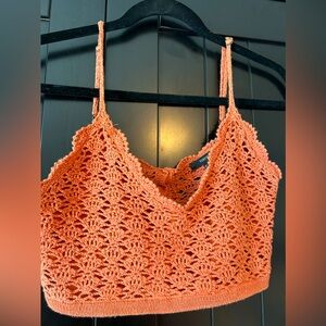Forever 21 crochet rust orange crop top button up